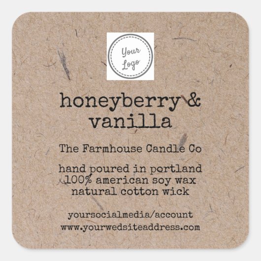 ロゴを追加Kraft Background Soy Candle スクエアシール (正面)
