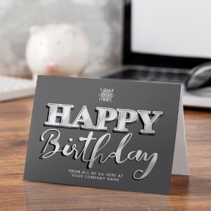 ロゴを追加Silver 3dグレーモダンビジネス誕生日 カード