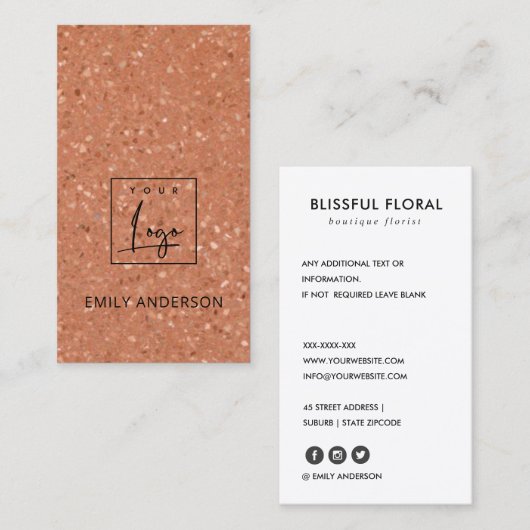 ロゴを追加TERRACOTTA R TERRAZZOテクスチ素朴ャ 名刺 (正面/裏面)