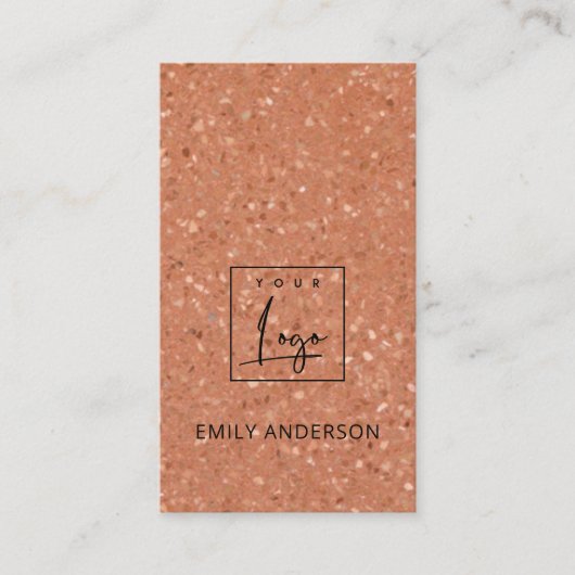 ロゴを追加TERRACOTTA R TERRAZZOテクスチ素朴ャ 名刺 (正面)