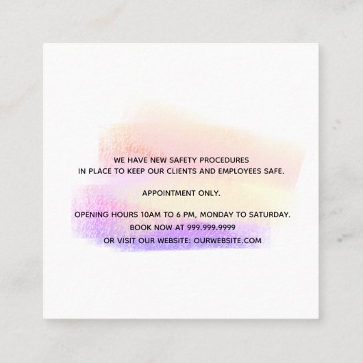 ロゴを開く白いパステルインテリアデザイナー スクエア名刺 (裏面)