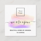 ロゴを開く白いパステルインテリアデザイナー スクエア名刺 (正面)