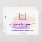 ロゴを開く白いパステルインテリアデザイナー ポストカード (正面/裏面)