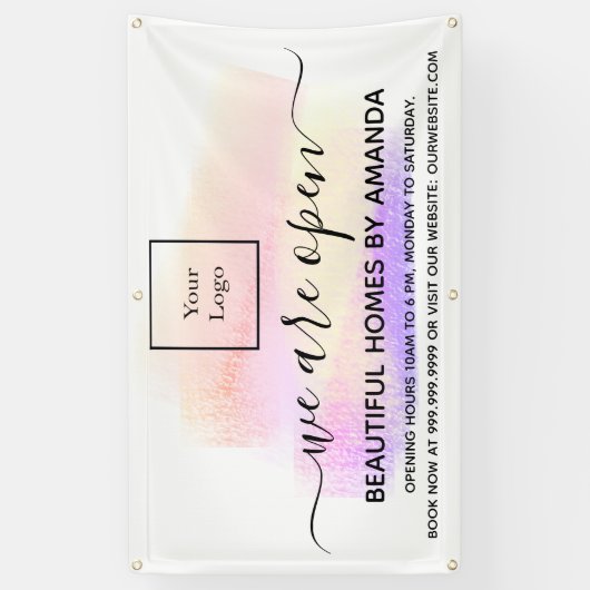 ロゴを開く白いパステルインテリアデザイナー 横断幕 (縦)