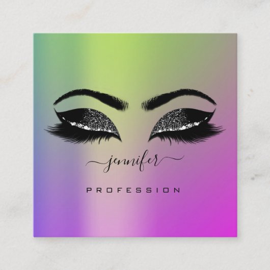 ロゴアイズグリーンピンクプロフェッショナル化粧 スクエア名刺 (正面)