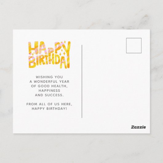 ロゴイエローおもしろいクレヨン手書き誕生日 ポストカード (裏面)