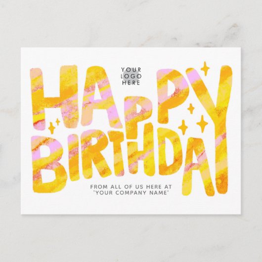 ロゴイエローおもしろいクレヨン手書き誕生日 ポストカード (正面)