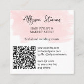 ロゴイニシャルピンクはっきりしたブラシのメイクqrコード スクエア名刺 (裏面)