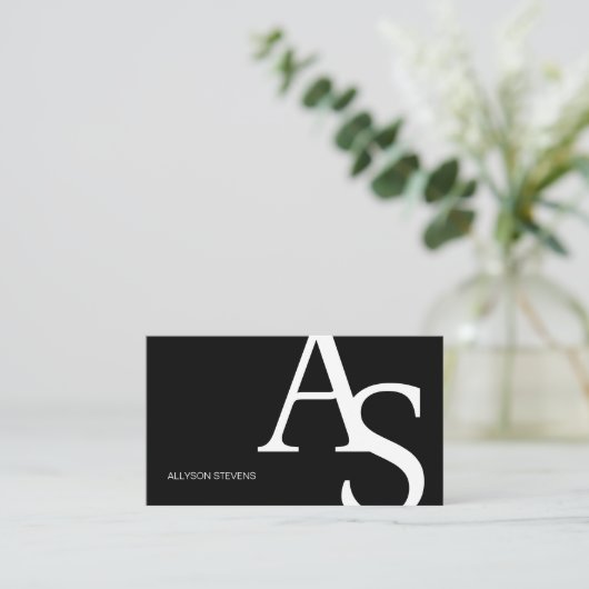 ロゴイニシャル白はっきりした黒メイクアップqrコード 名刺 (スタンド正面)