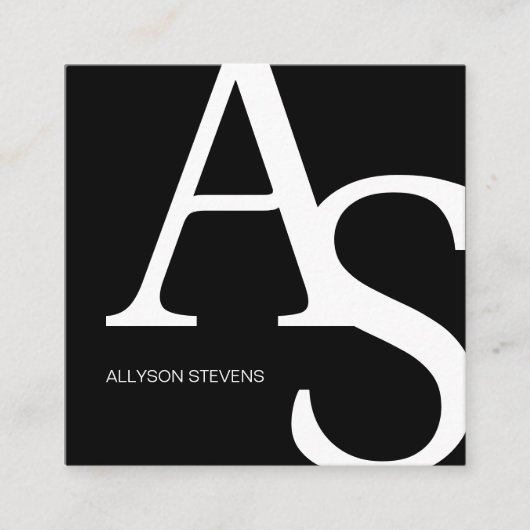 ロゴイニシャル白黒はっきりしたメイクアップqrコード スクエア名刺 (正面)