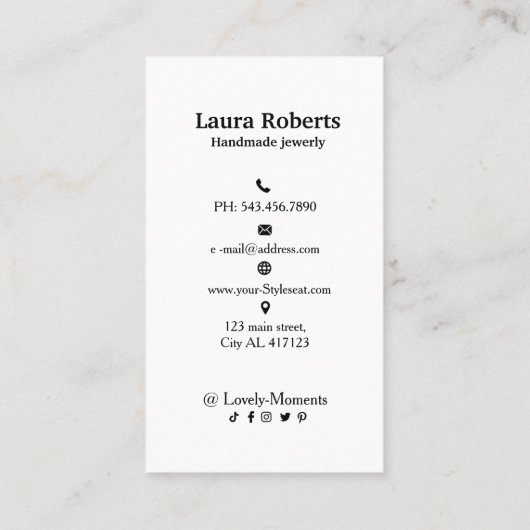 ロゴイヤリングディスプレイカードソーシャルメディア白黒 名刺 (裏面)