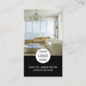 ロゴインテリアデザイナーフォトQRソーシャルメディアブラック 名刺 (正面)