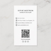 ロゴインテリアデザイナーフォトQRソーシャルメディアホワイト 名刺 (裏面)