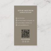 ロゴインテリアデザイナーフォトQRソーシャルメディアTaupe 名刺 (裏面)