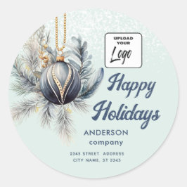 ロゴウォーターカラーボホオーナメント冬の緑 ラウンドシール