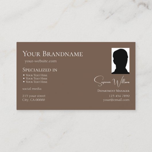 ロゴエレガントとフォトシックでシンプルなホワイトブラウン 名刺 (裏面)