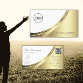 ロゴエレガントとQRコード付き白金ゴールドデコール 名刺