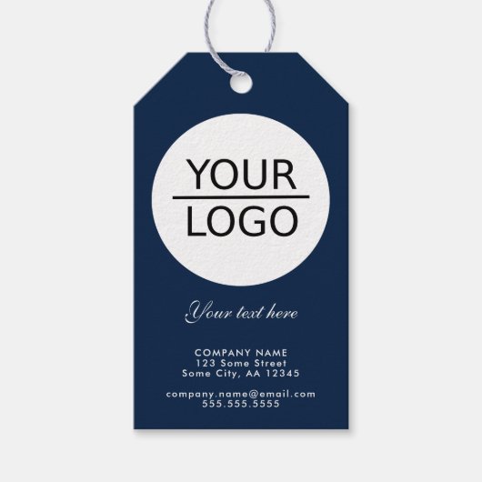 ロゴエレガントの追加カスタム文字プロモーションネイビーブルー ギフトタグ (正面)