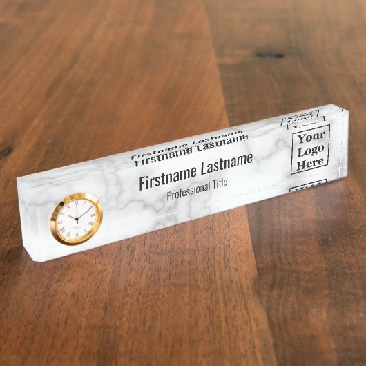 ロゴエレガントをここに白い大理石 デスクネームプレート (側面)