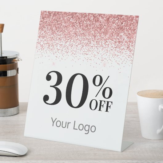 ロゴエレガントピンクグリッター30%オフ・ビジネス 台座サイン (インサイチュ)