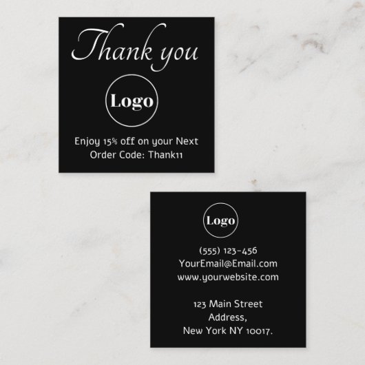 ロゴエレガントブラックありがとうご割引カード スクエア名刺 (正面/裏面)