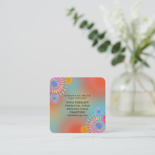 ロゴエレガントヨガ瞑想ロータスフラワーズスクエア スクエア名刺 (スタンド正面)