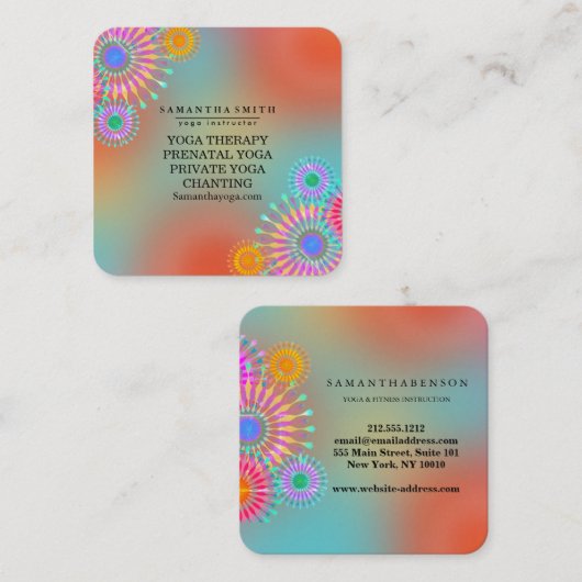 ロゴエレガントヨガ瞑想ロータスフラワーズスクエア スクエア名刺 (正面/裏面)