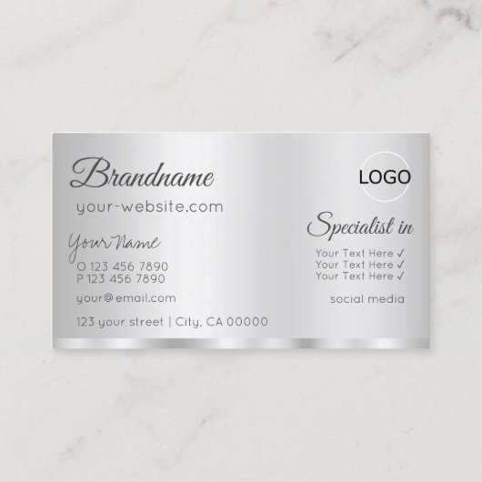 ロゴエレガント付きシルバーグラマラスプロフェッショナル 名刺 (裏面)