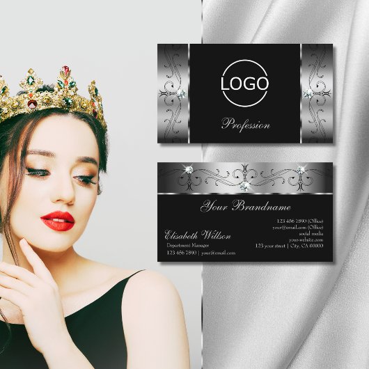 ロゴエレガント付きシルバーブラックの四角い宝石 名刺