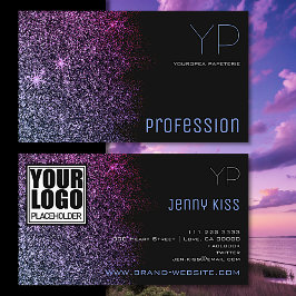 ロゴエレガント付きスタイルブラックパープルグリッタースター 名刺