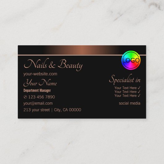 ロゴエレガント付きブラウンとブラックプロフェッショナル 名刺 (裏面)