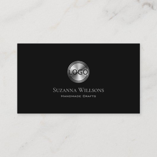 ロゴエレガント付きプレーン黒と銀スタイリッシュ色 名刺 (正面)