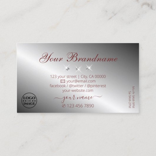 ロゴエレガント付き赤きらめく銀ダイヤモンド 名刺 (裏面)