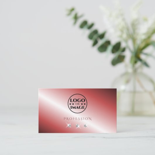 ロゴエレガント付き赤きらめく銀ダイヤモンド 名刺 (スタンド正面)