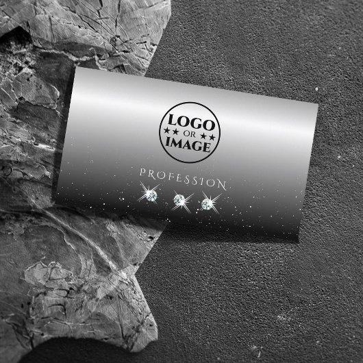 ロゴエレガント付き銀きらめく色ブラックダイヤモンド 名刺
