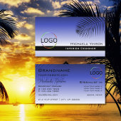 ロゴエレガント付き青グラディエントのヤシのスタイリッシュ葉 名刺