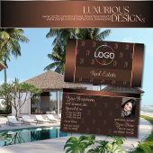 ロゴエレガント写真とモノグラムパターン付きブラウン 名刺