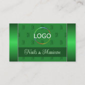 ロゴエレガント写真とモノグラムパターン付き緑 名刺 (正面)