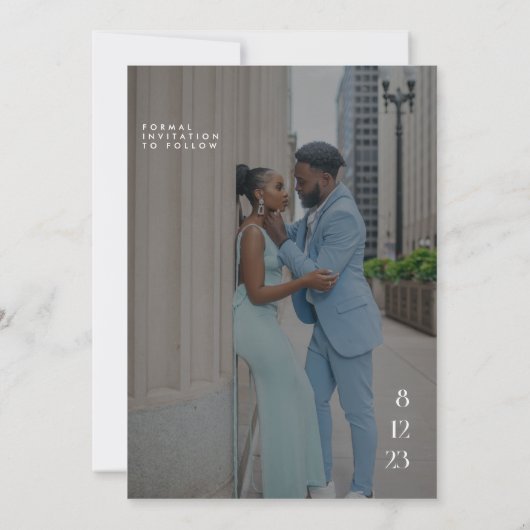 ロゴエレガント写真の結婚式の日付の保存 招待状 (裏面)