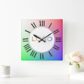 ロゴエレガント写真、パステルカラフルレインボーホイール スクエア壁時計 (ホーム)