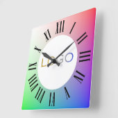 ロゴエレガント写真、パステルカラフルレインボーホイール スクエア壁時計 (傾斜)
