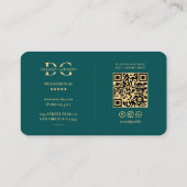 ロゴエレガントDモノグラムモダンティール（緑がかった色）金ゴールド 名刺 (裏面)