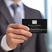 ロゴエレガントQRコード黄金のグラデーション分周器ブラック 名刺