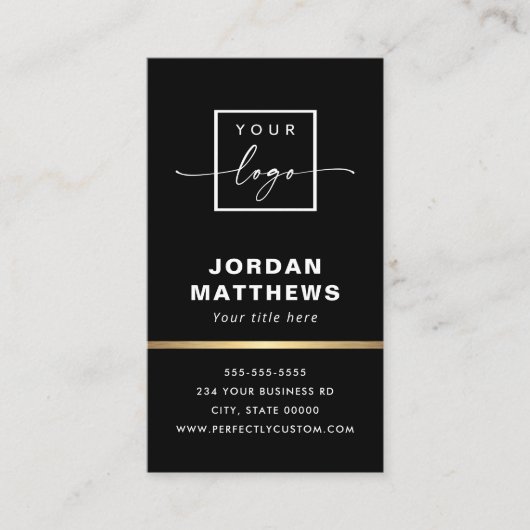 ロゴエレガントQRコード黄金のグラデーショ縁どンブラック 名刺 (正面)