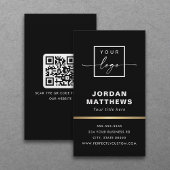 ロゴエレガントQRコード黄金のグラデーショ縁どンブラック 名刺