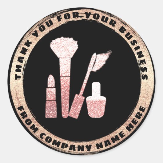 ロゴオンラインメイクアップ化粧品ありがとうバック金ゴールド ラウンドシール (正面)