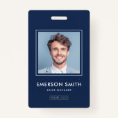 ロゴカスタムとフォトダークブルーの従業員名id バッジ (正面)