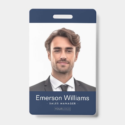 ロゴカスタムとフォトダークブルーの従業員名id バッジ (正面)