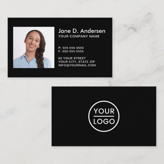 ロゴカスタムとフォトブラックのモダンプロフェッショナル 名刺 (正面/裏面)