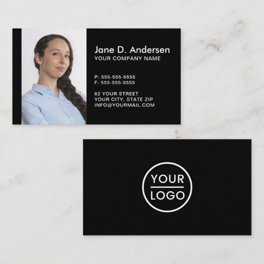 ロゴカスタムとフォトモダンプロフェッショナルブラック 名刺 (正面/裏面)